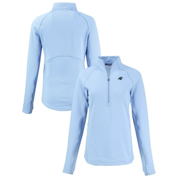 Women's Cutter & Buck Heather Light Blue Carolina Panthers Peshastin Eco Fleece Recycled Tri-Blend Raglan Half-Zip