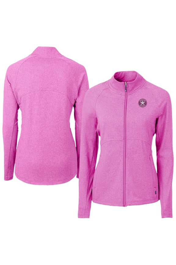 Women's Cutter & Buck Heather Light Pink Houston Astros Raglan Adapt Eco Knit Heather Recycled Full-Zip Jacket