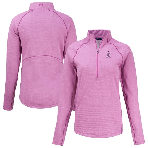 Women's Cutter & Buck Heather Light Pink Los Angeles Angels Peshastin Eco Fleece Recycled Half-Zip Jacket