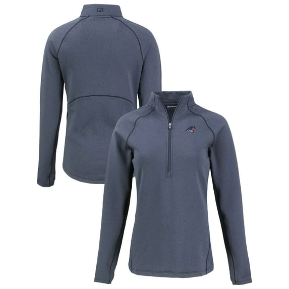 Women's Cutter & Buck Heather Navy Carolina Panthers Americana Peshastin Eco Fleece Recycled Tri-Blend Raglan Half-Zip