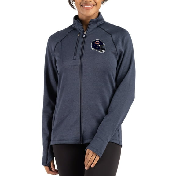 Women's Cutter & Buck Heather Navy Chicago Bears Peshastin Fleece Recycled Raglan Full-Zip Jacket