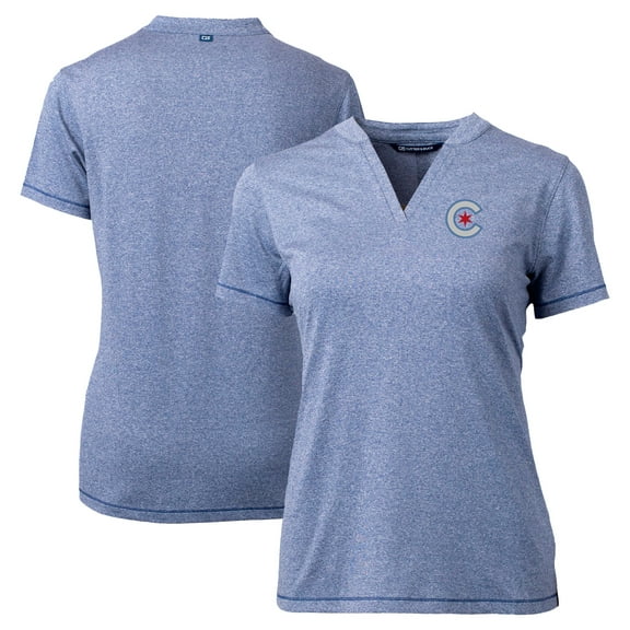 Women's Cutter & Buck Heather Navy Chicago Cubs City Connect Forge Heathered Stretch Blade Top