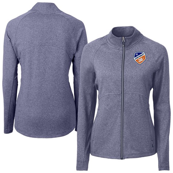 Women's-Cutter & Buck Heather Navy FC Cincinnati Adapt Eco Knit Hybrid Recycled Raglan Full-Zip Jacket