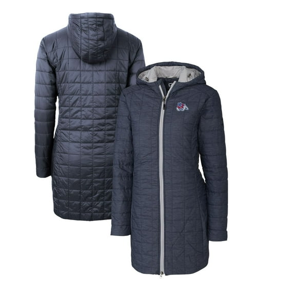 Women's Cutter & Buck Heather Navy Fresno State Bulldogs Rainier Primaloft Eco Hooded Long Coat
