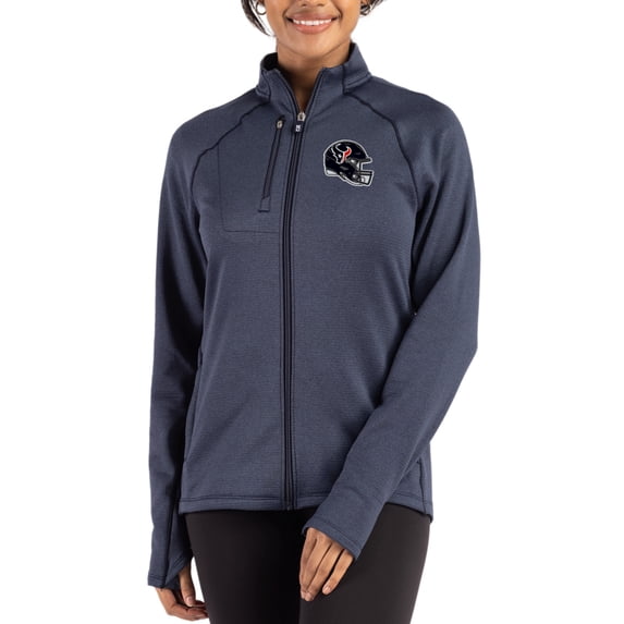 Women's Cutter & Buck Heather Navy Houston Texans Peshastin Fleece Recycled Raglan Full-Zip Jacket