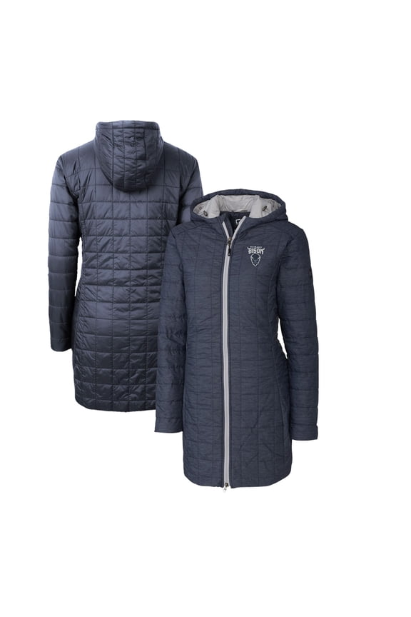 Women's Cutter & Buck Heather Navy Howard Bison Rainier Primaloft Eco Hooded Long Coat