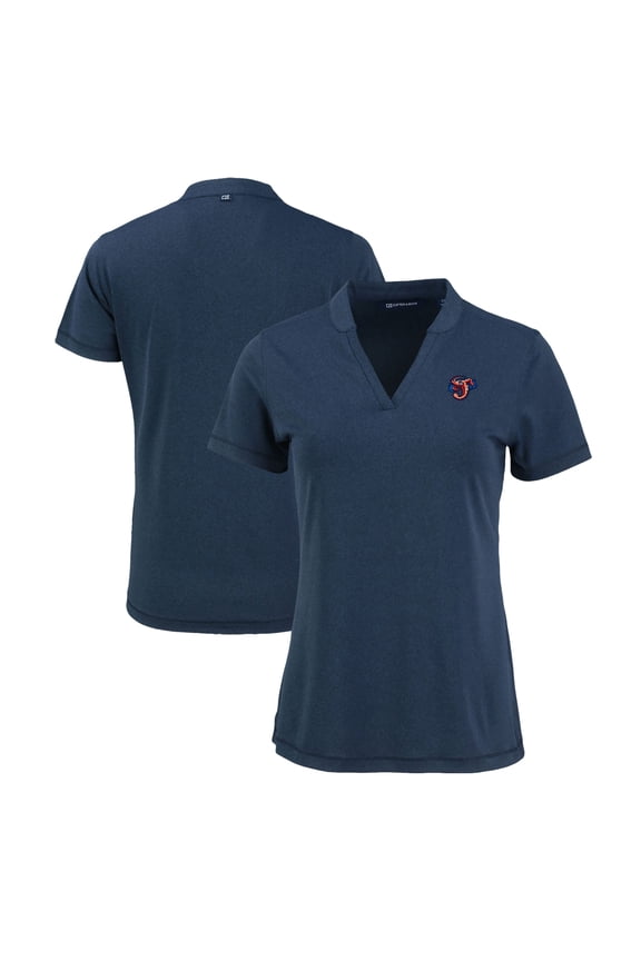 Women's Cutter & Buck Heather Navy Jacksonville Jumbo Shrimp Forge Stretch Blade DryTec V-Neck Polo