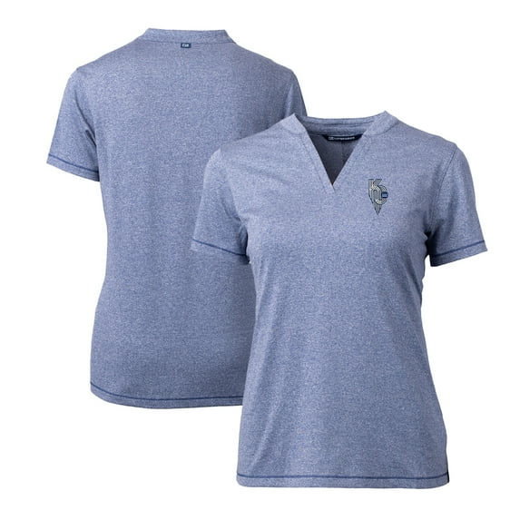 Women's Cutter & Buck Heather Navy Kansas City Royals City Connect DryTec Forge Stretch V-Neck Blade Top