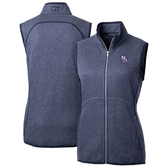 Women's Cutter & Buck Heather Navy New Hampshire Fisher Cats Mainsail Sweater Knit Full-Zip Vest