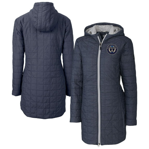 Women's Cutter & Buck Heather Navy Philadelphia Union Rainier PrimaLoft- Eco Insulated Hooded Full-Zip Long Coat