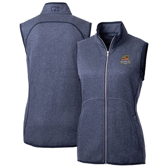 Women's Cutter & Buck Heather Navy Toledo Mud Hens Mainsail Sweater Knit Full-Zip Vest
