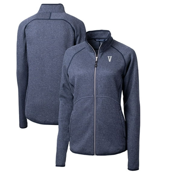 Women's Cutter & Buck Heather Navy Villanova Wildcats Mainsail Sweater-Knit Full-Zip Jacket