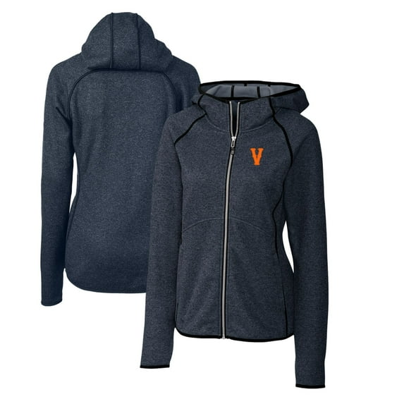 Women's Cutter & Buck Heather Navy Virginia Cavaliers Vintage Mainsail Sweater-Knit Full-Zip Hoodie