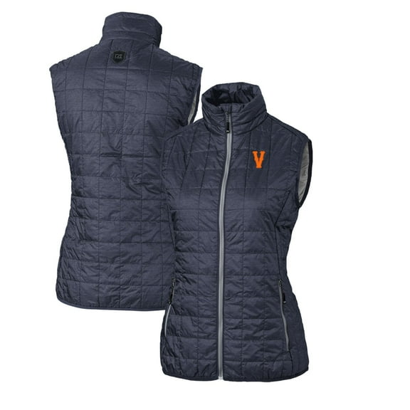 Women's Cutter & Buck Heather Navy Virginia Cavaliers Vintage Vault Rainier PrimaLoft Eco Full-Zip Puffer Vest