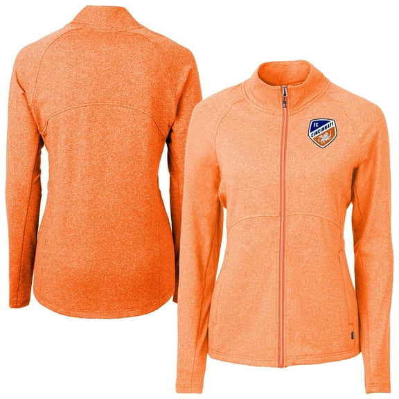 Women's-Cutter & Buck  Heather Orange FC Cincinnati Adapt Eco Knit Hybrid Recycled Raglan Full-Zip Jacket