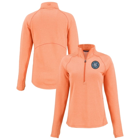 Women's-Cutter & Buck Heather Orange New York City FC Peshastin Eco Fleece Recycled Half-Zip Pullover Top