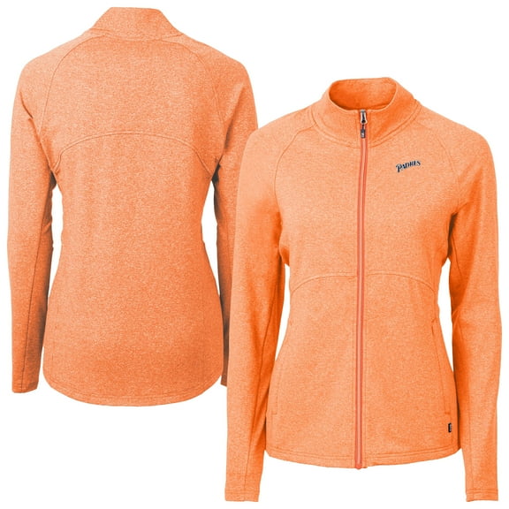 Women's Cutter & Buck Heather Orange San Diego Padres Cooperstown Collection Adapt Eco Knit Hybrid Recycled Full-Zip