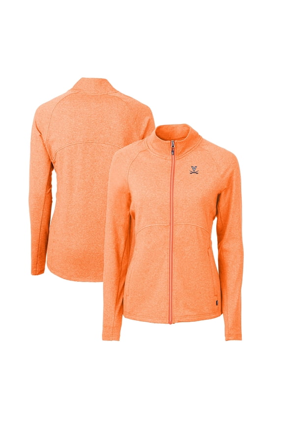 Women's Cutter & Buck  Heather Orange Virginia Cavaliers Adapt Eco Knit Heather Recycled Full-Zip Jacket