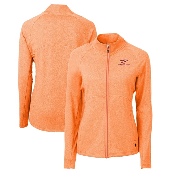 Women's Cutter & Buck Heather Orange Virginia Tech Hokies Adapt Eco Knit Heather Recycled Full-Zip Jacket