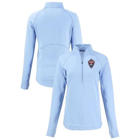 Women's-Cutter & Buck Heather Powder Blue Colorado Rapids Peshastin Eco Fleece Recycled Half-Zip Pullover Top