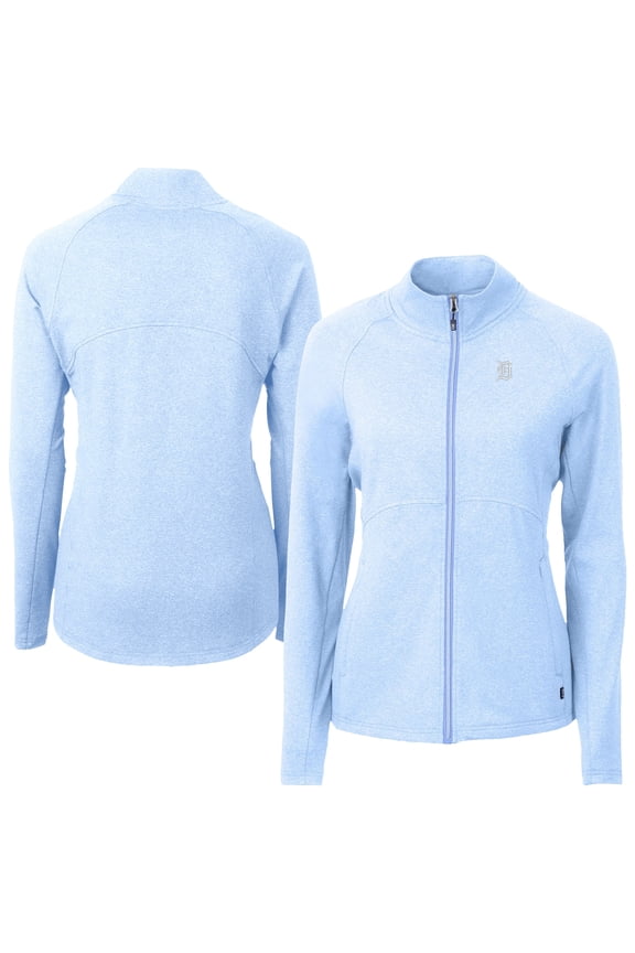 Women's Cutter & Buck Heather Powder Blue Detroit Tigers Raglan Adapt Eco Knit Heather Recycled Full-Zip Jacket