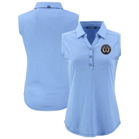 Women's Cutter & Buck  Heather Powder Blue Philadelphia Union Forge Eco Stretch Recycled Sleeveless Polo