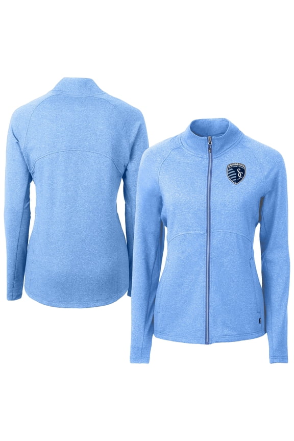 Women's-Cutter & Buck Heather Powder Blue Sporting Kansas City Adapt Eco Knit Hybrid Recycled Raglan Full-Zip Jacket