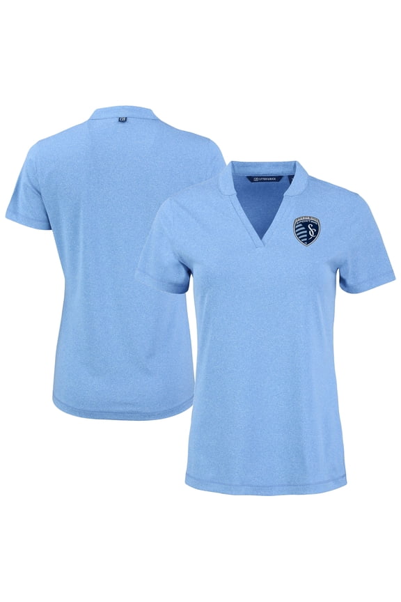 Women's-Cutter & Buck Heather Powder Blue Sporting Kansas City Forge Heather Stretch Blade Top