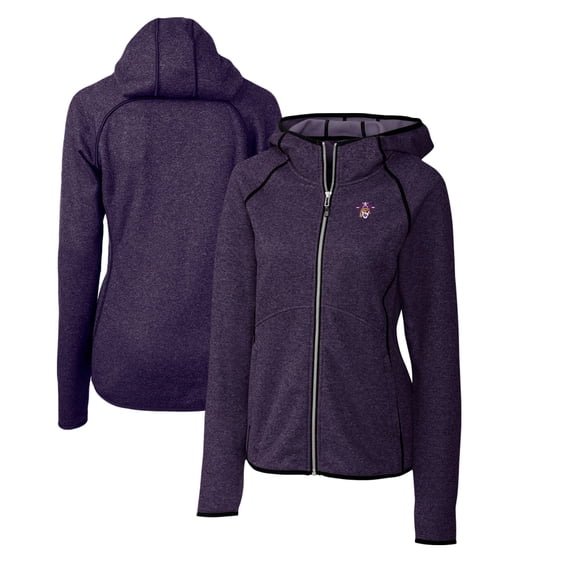 Women's Cutter & Buck Heather Purple ECU Pirates Mainsail Sweater-Knit Full-Zip Hoodie