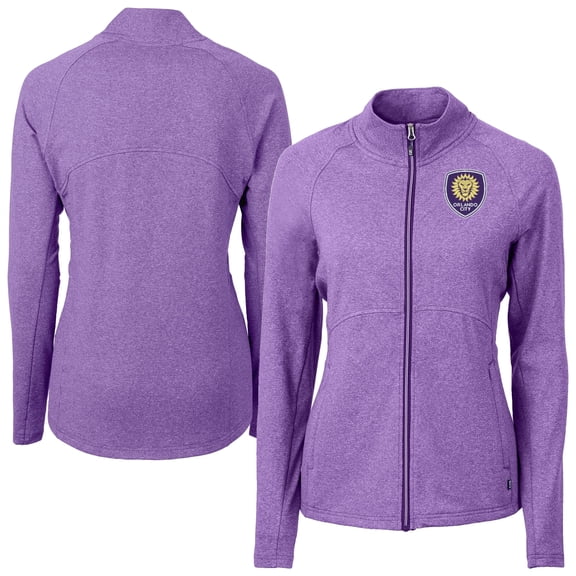 Women's-Cutter & Buck Heather Purple Orlando City SC Adapt Eco Knit Hybrid Recycled Raglan Full-Zip Jacket