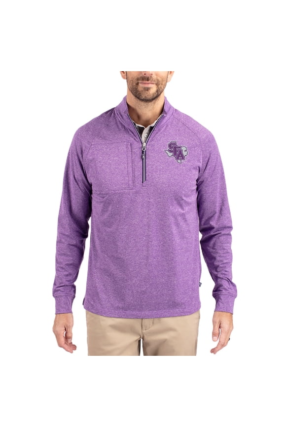 Women's-Cutter & Buck Heather Purple Stephen F Austin Lumberjacks Adapt Eco Knit Stretch Recycled DryTec Raglan