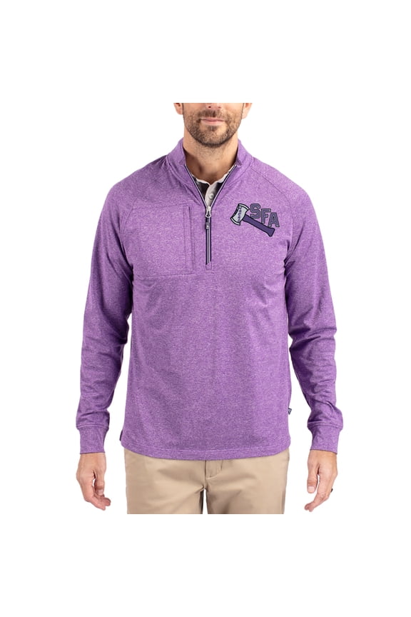 Women's-Cutter & Buck Heather Purple Stephen F Austin Lumberjacks Adapt Eco Knit Stretch Recycled DryTec Raglan