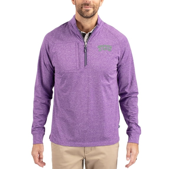 Women's-Cutter & Buck Heather Purple TCU Horned Frogs Adapt Eco Knit Stretch Recycled DryTec Raglan Quarter-Zip