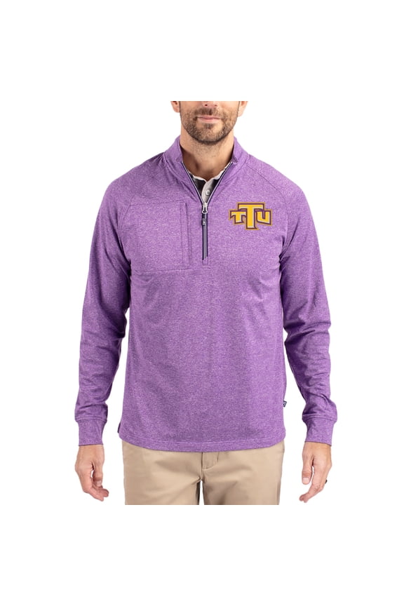 Women's-Cutter & Buck  Heather Purple Tennessee Tech Golden Eagles Adapt Eco Knit Stretch Recycled DryTec Raglan