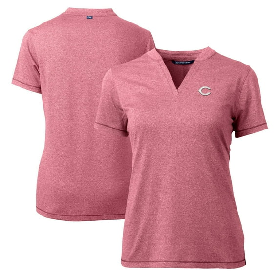 Women's Cutter & Buck Heather Red Cincinnati Reds DryTec Forge Stretch V-Neck Blade Top