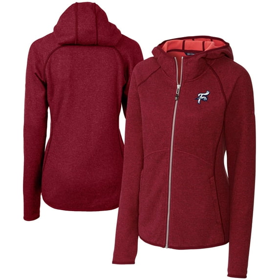 Women's Cutter & Buck Heather Red Reading Phillies Mainsail Sweater Knit Raglan Full-Zip Hoodie