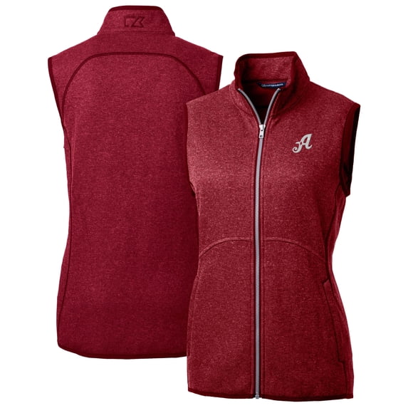 Women's Cutter & Buck Heather Red Reno Aces Mainsail Sweater Knit Full-Zip Vest