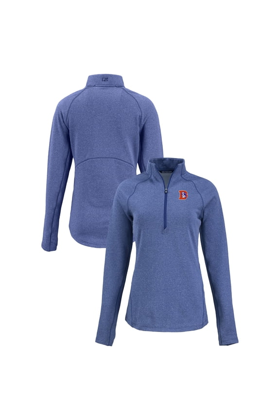Women's Cutter & Buck Heather Royal Denver Broncos Peshastin Eco Fleece Recycled Tri-Blend Raglan Half-Zip Jacket