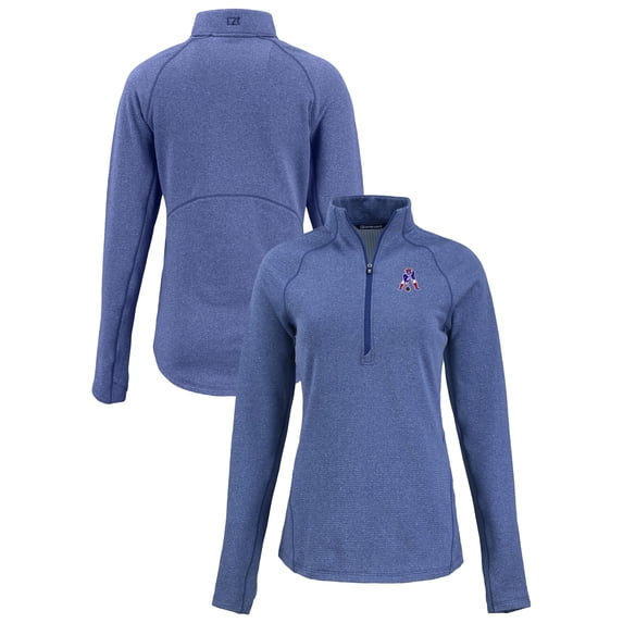 Women's Cutter & Buck Heather Royal New England Patriots Peshastin Eco Fleece Recycled Tri-Blend Raglan Half-Zip Jacket