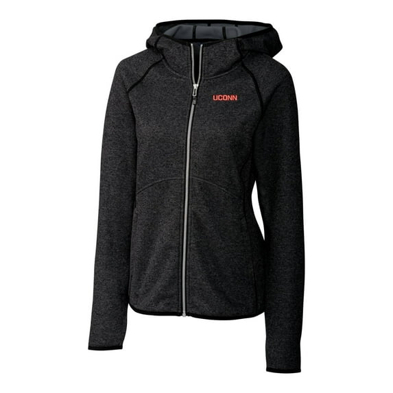 Women's Cutter & Buck Heathered Charcoal UConn Huskies Wordmark Mainsail Full-Zip Hooded Jacket
