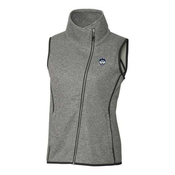 Women's Cutter & Buck Heathered Gray UConn Huskies Logo Mainsail Full-Zip Vest