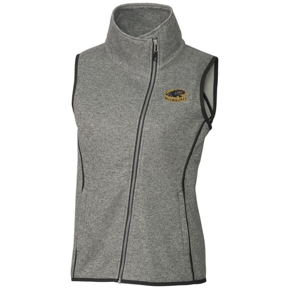Women's Cutter & Buck Heathered Gray Wisconsin-Milwaukee Panthers Mainsail Sweater Knit Fleece Full-Zip Vest