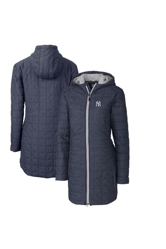 Women's Cutter & Buck Heathered Navy New York Yankees Rainier Primaloft Eco Full-Zip Hoodie Long Coat