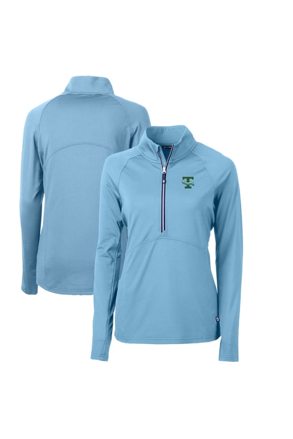 Women's Cutter & Buck Light Blue Tulane Green Wave Adapt Eco Knit Stretch Recycled Half-Zip Pullover Top