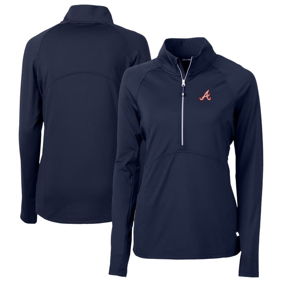 Women's Cutter & Buck Navy Atlanta Braves DryTec Adapt Eco Knit Stretch Recycled Raglan Half-Zip Top