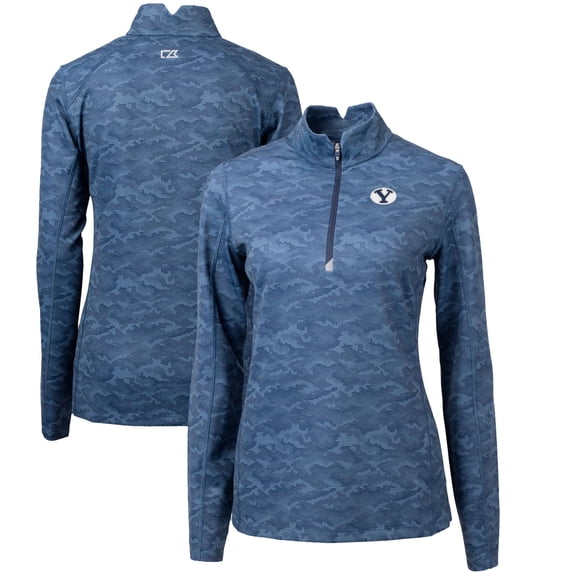 Women's Cutter & Buck Navy BYU Cougars Traverse Camo Quarter-Zip Pullover Top