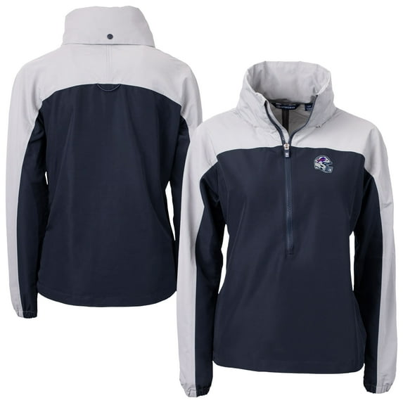 Women's Cutter & Buck Navy Buffalo Bills Charter Eco Recycled Half-Zip Hooded Anorak Jacket