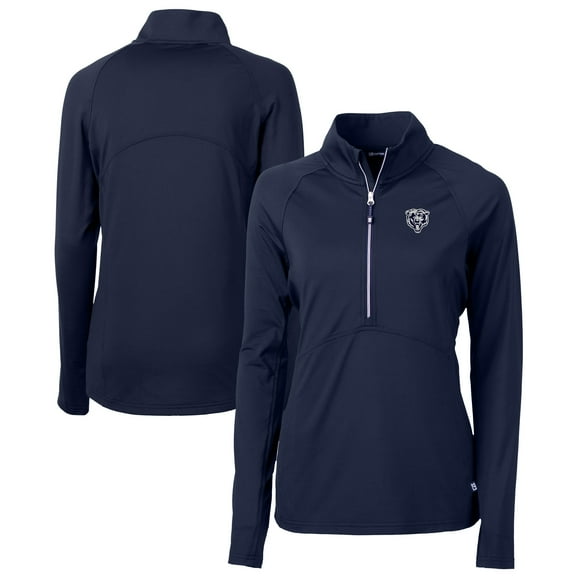 Women's Cutter & Buck Navy Chicago Bears Adapt Eco Knit Stretch Recycled Half-Zip Pullover Top