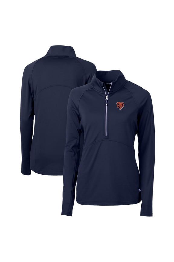 Women's Cutter & Buck Navy Chicago Bears Throwback Logo Adapt Eco Knit Stretch Recycled Half-Zip Pullover Top