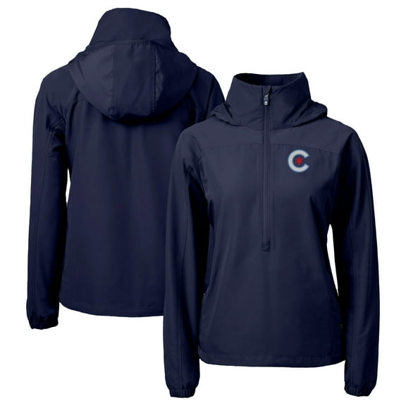 Women's Cutter & Buck  Navy Chicago Cubs City Connect Charter Eco Recycled Half-Zip Anorak Jacket